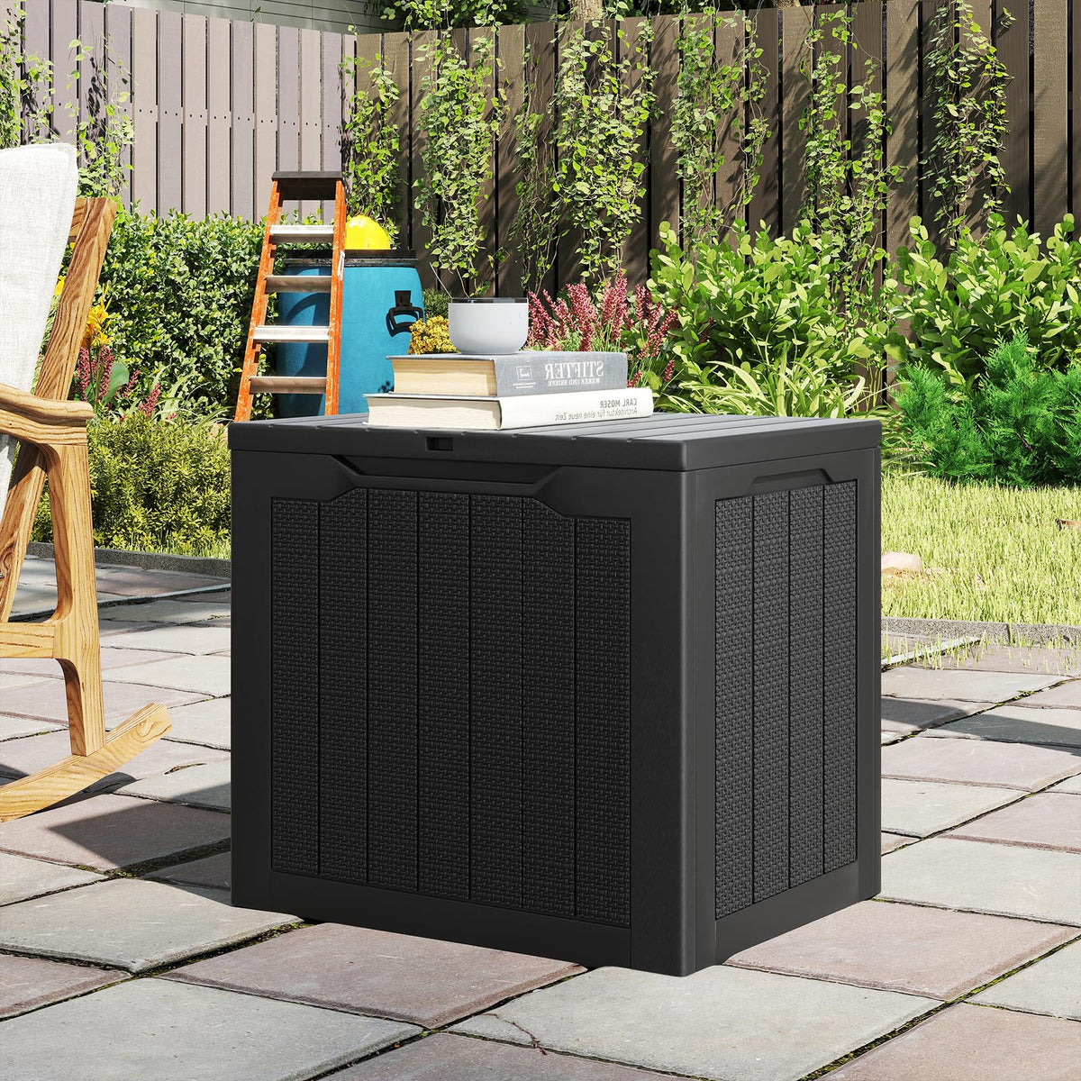 Tangkula 30 Gallon Resin Outdoor Storage Bench with Lockable Lid