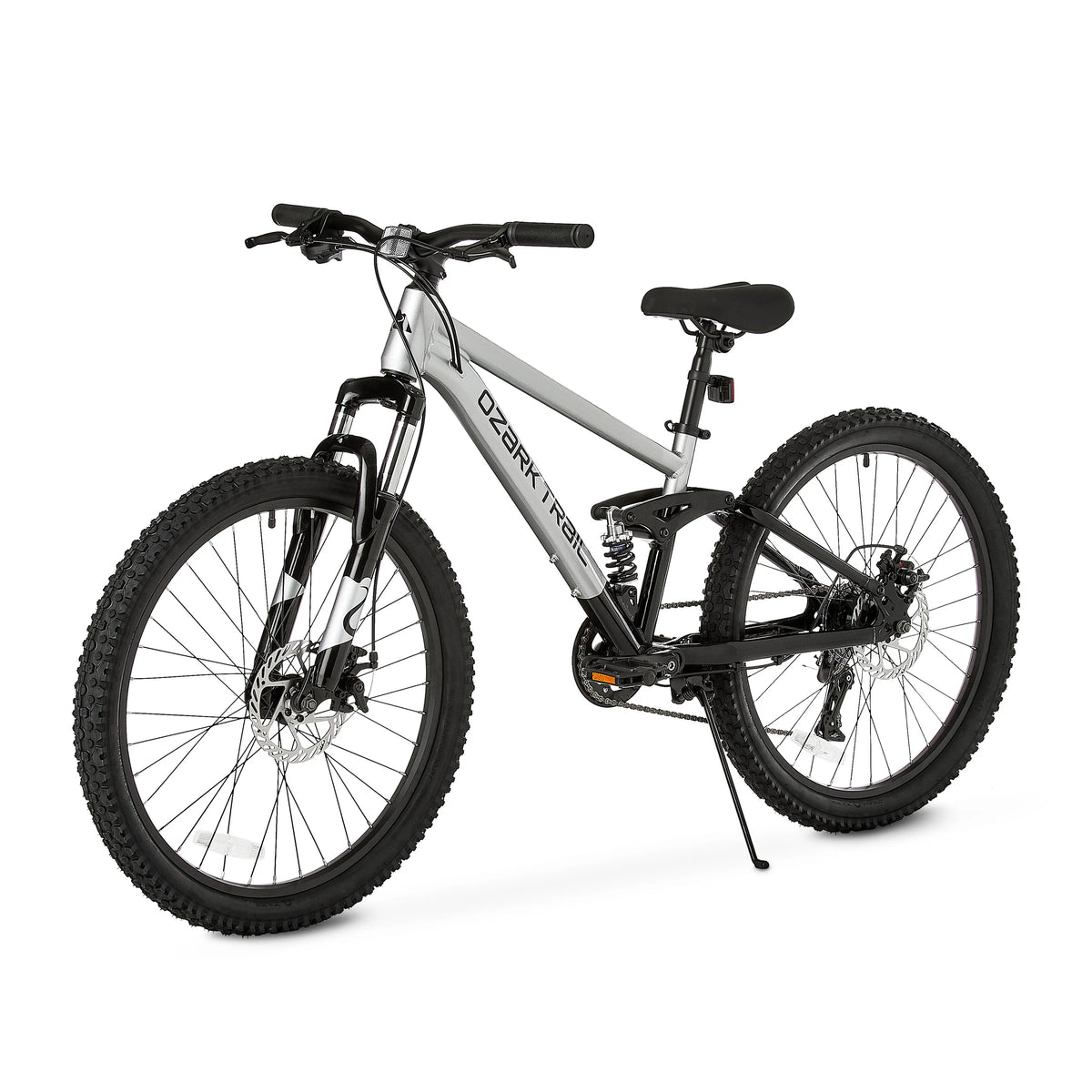 24" Ozark Trail FS.1 Epictrail Full Suspension Mountain Bike, for Teens and Adults, Heights Between 4'6" - 5'6", Silver