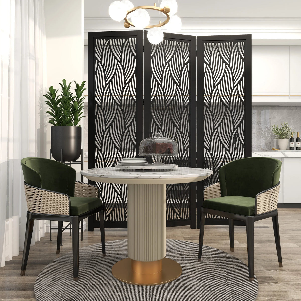 Decmode 60" x 72" Black Mango Wood Abstract Wavy Cutout 3 Panel Room Divider Screen, 1 - Piece