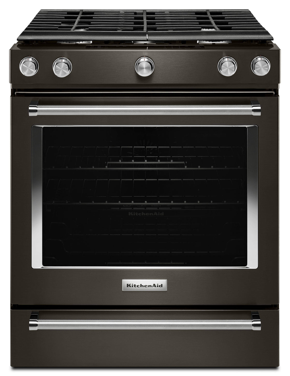 KitchenAid 30-Inch 5-Burner GAS Slide-In Convection Range - Black Stainless