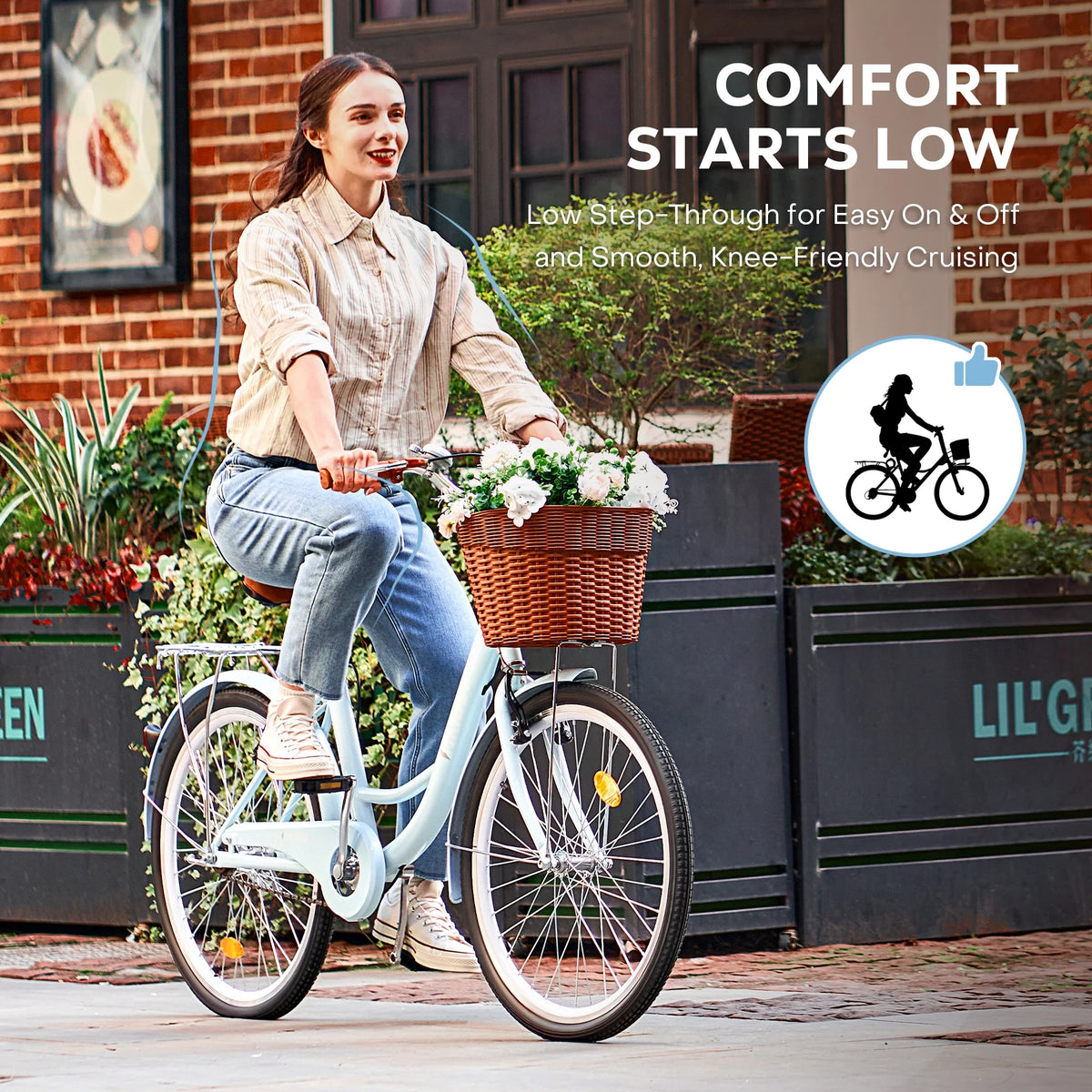 Viribus Women'S Comfort Bike 24 in Beach & City Cruiser Bicycle with Basket Rack White