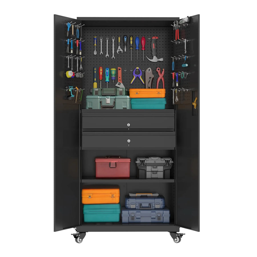 AECOJOY 71" Metal Garage Storage Cabinet with Drawers and Wheel