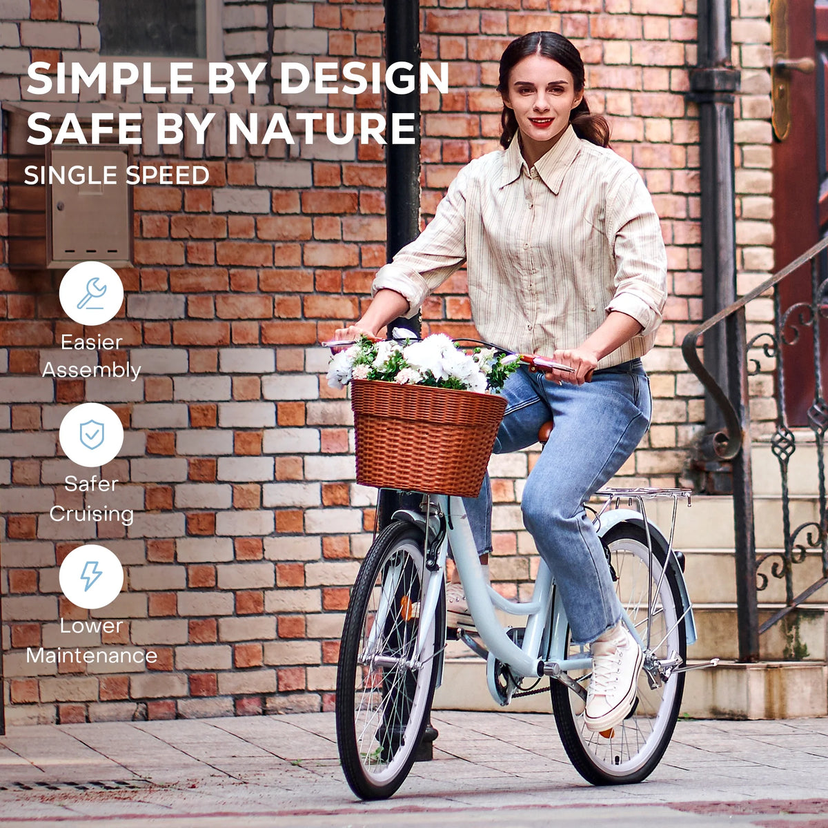 Viribus Women'S Comfort Bike 24 in Beach & City Cruiser Bicycle with Basket Rack White
