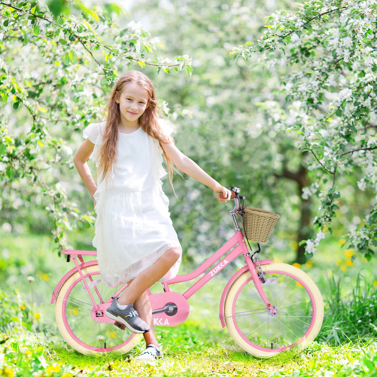 20" Kids Bike Girls Bike with Basket Single Speed Steel Frame Children Bicycle for 7 - 10 Years, Pink