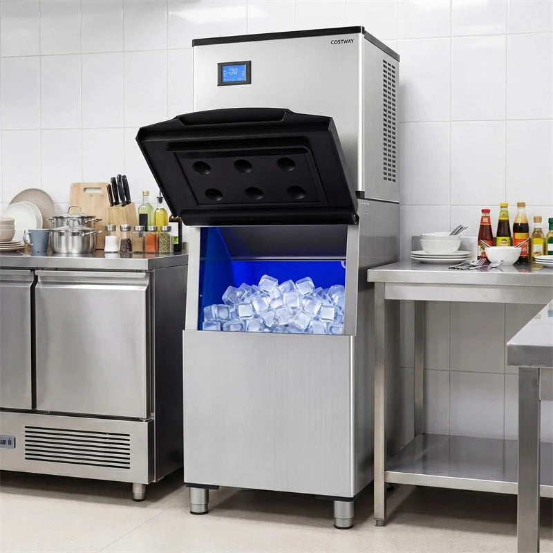 450 LBS/24H Commercial Split Ice Maker, Stainless Steel Ice Machine with 250 LBS Storage Bin, Self-Cleaning & Air Cooled for Restaurant Bar Cafe Hotel