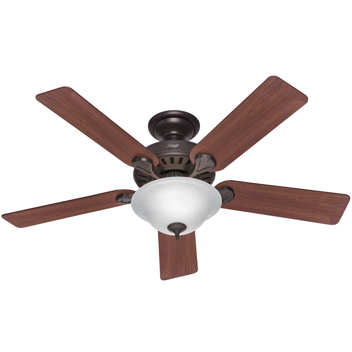 Hunter Pro's Best Five Minute 52" Ceiling Fan with Light - New Bronze - Dark Cherry/Medium Oak Blades