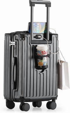 20 in Carry on Luggage with Cup Holder & USB Port, Airline Approved TSA - Locked Luggage, Lightweight PC Material Travel Suitcase