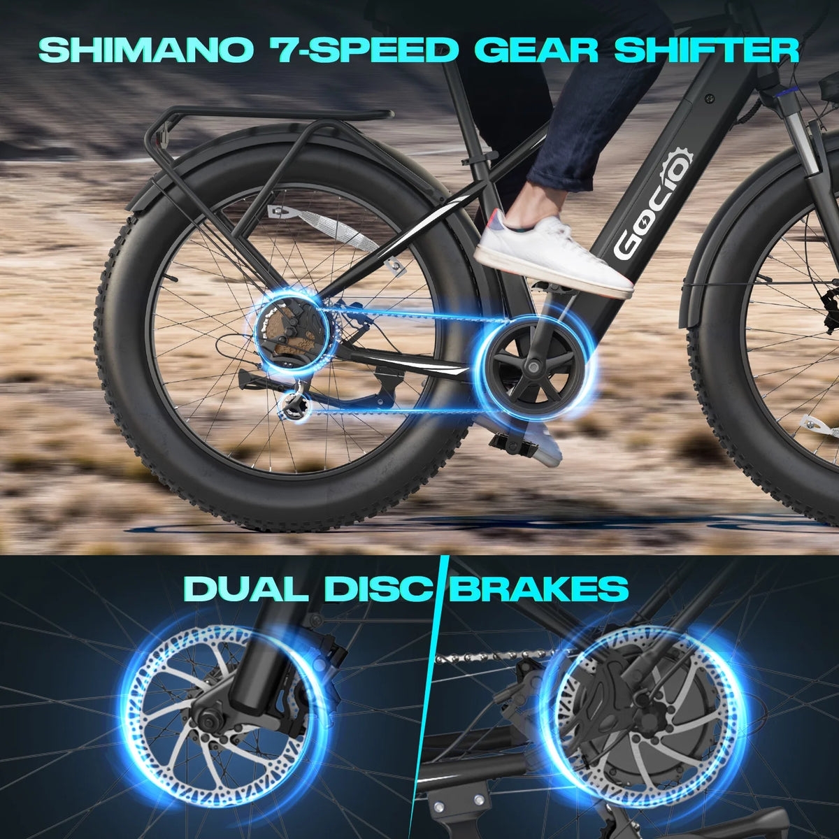Gocio Electric Bike, 26"x4.0" Fat Tire E - Mountain Bike, Peak 1000W Motor, 28MPH 48V 15ah Battery Removable Ebike for Off Road, Sand, UL2849