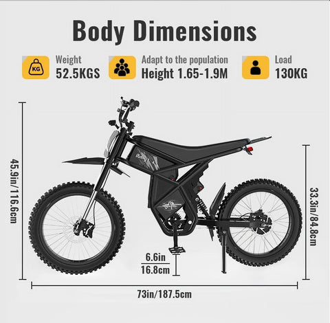 GT73 Electric Bike for Adults, 2000W UL 2849 Electric Dirtbike with 25" Motorcycle Tires, 48V36.4AH Dual Battery Ebike, Max 37 Mph & 85 Mile Long Range, Dual Hydraulic Brakes & Full Suspension