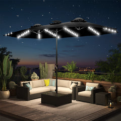 AECOJOY 15ft Patio Double-Sided Umbrella, 156 PCS Solar LED Light Outdoor Large Umbrella, Black