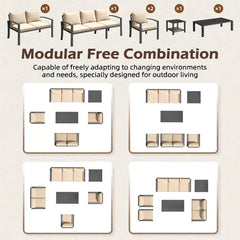 AECOJOY Metal Patio Furniture Set, 7 Seats Modern Outdoor Furniture with Deep Cushions
