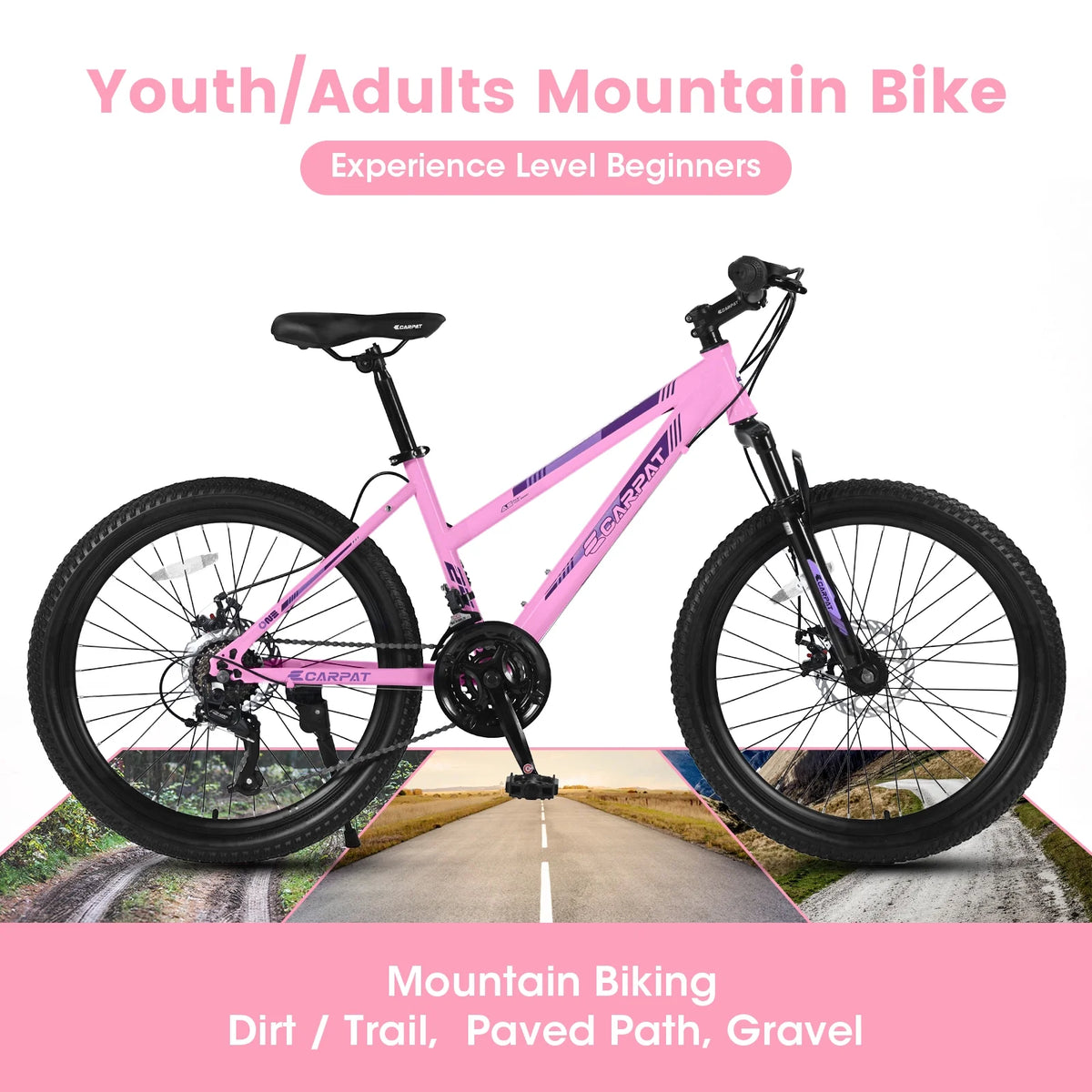 Ecarpat 26 in Mountain Bike Adults Womens Mountain Bicycles with Dual Disc Brakes Shimano 21 - Speed Full Suspension MTB Bicycles for Outdoor Commuting Exercise, Multi Colors