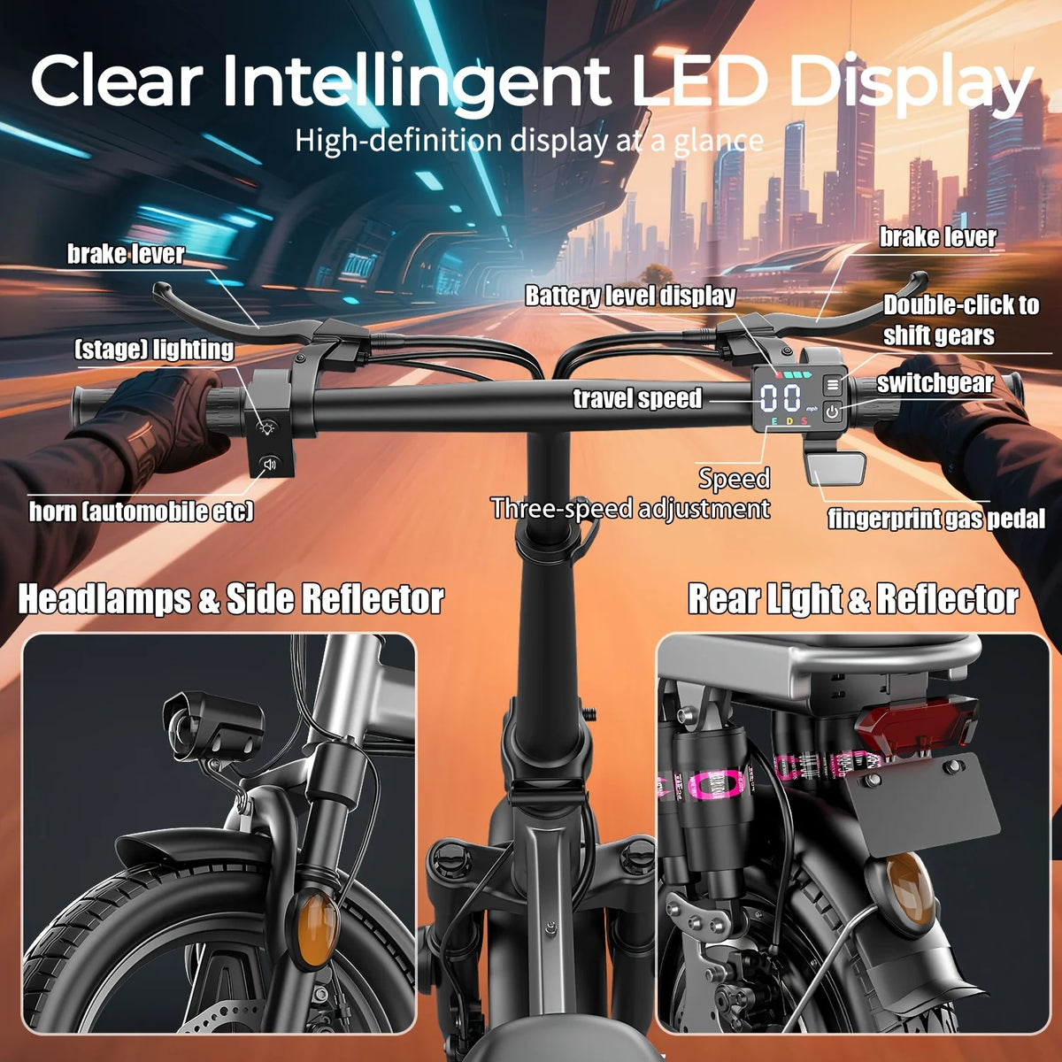 ASKGO 1200W Peak Motor, Folding Electric Bike for Adults Teens, 14'' Commuting Bike, Max 28MPH/35 Miles E - Bike, 3 Speed Double Mini Electric Bike, UL2849