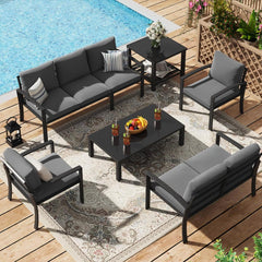 AECOJOY Metal Patio Furniture Set, 7 Seats Modern Outdoor Furniture with Deep Cushions