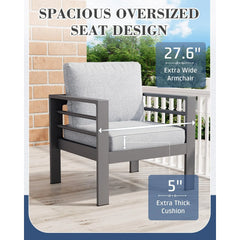 AECOJOY Aluminum Patio Furniture Set, 4 Pieces Outdoor Sectional Sofa Set, Light Gray