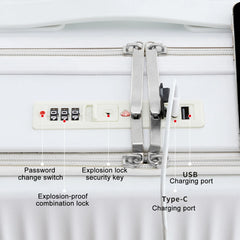 24 in Checked Luggage with Front Pocket, USB Charging Port, Built - in Lock Carry on Suitcase, Cup Holder and Phone Holder, Medium Hardside Suitcase