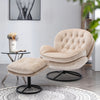 Velvet Swivel Accent Chair with Ottoman, Modern Chaise Lounge Chair with Metal Frame and Footstool, Comfy Armchair Reading Chair