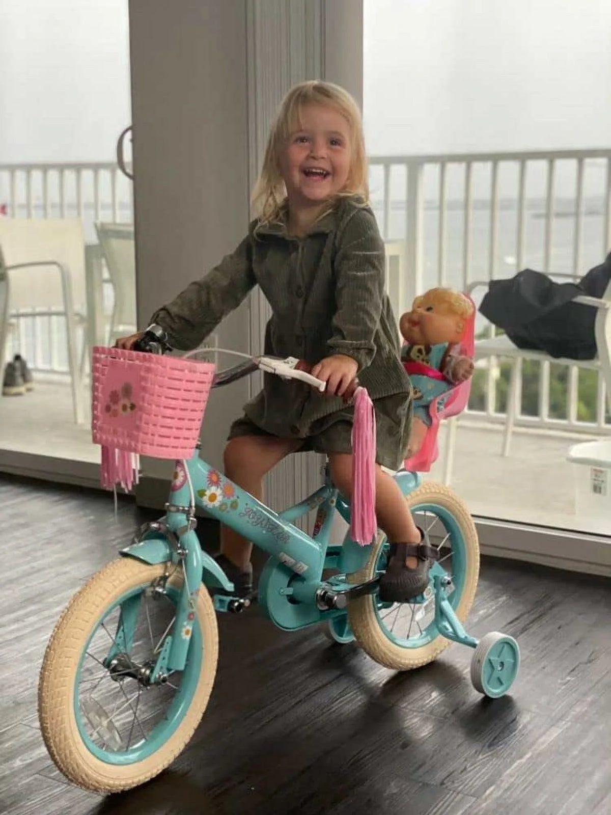 JOYSTAR Little Daisy 14 in Kids Bike for 3 4 5 Years Girls with Handbrake Children Princess Bicycle with Training Wheels Basket Streamer Toddler Cycle Bikes Blue