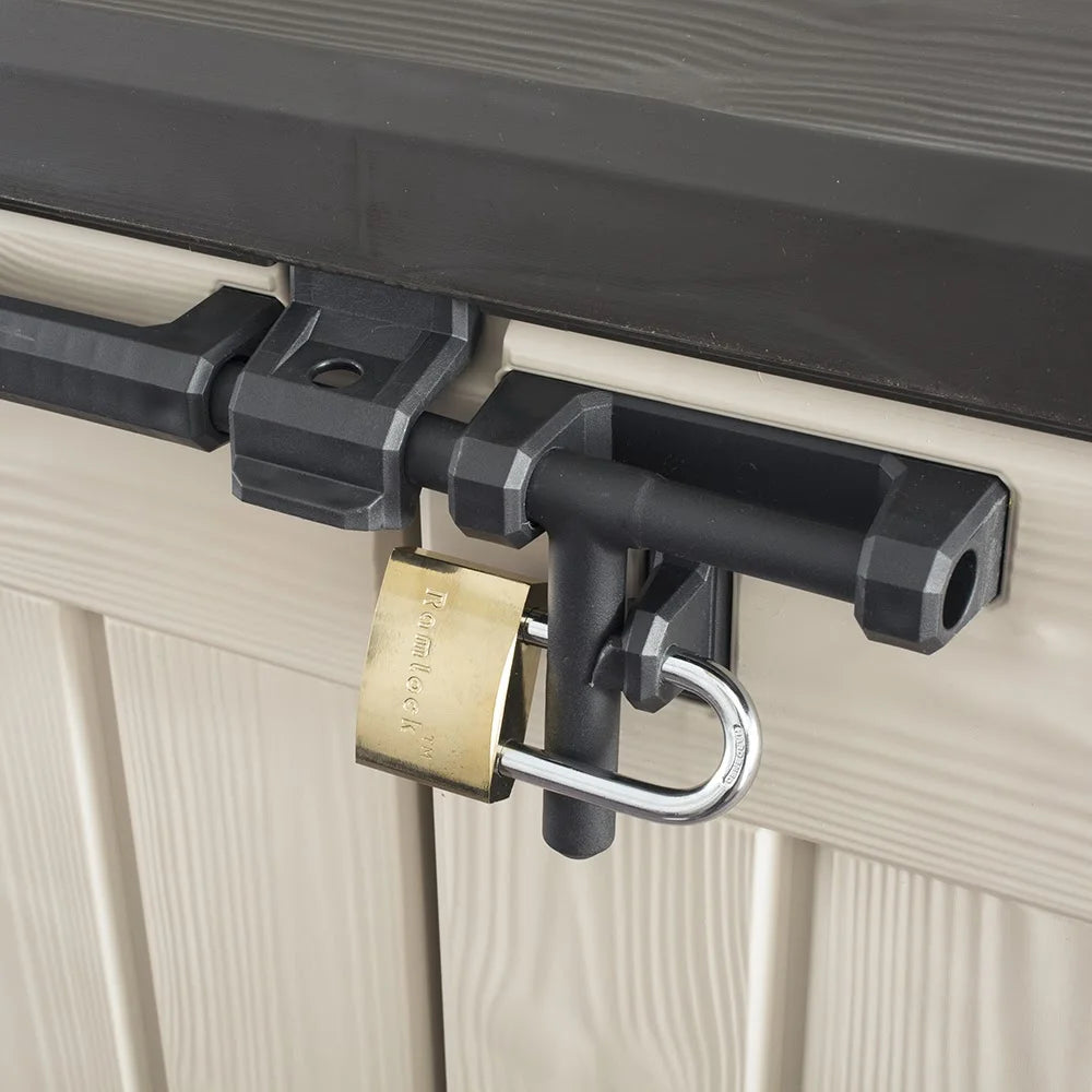 Keter Store It Out MAX Horizontal Durable Resin Outdoor Storage Shed with Heavy Duty Floor and Locking Latch and Double Doors, Beige