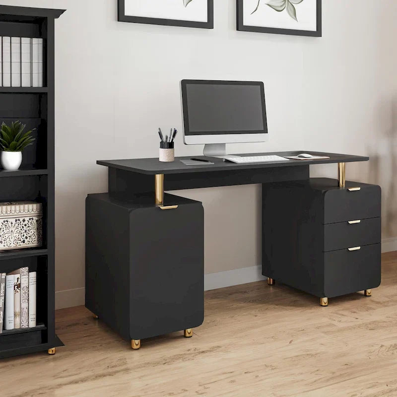 Contemporary Executive Floating Desk with 3 Drawers and Stylish Work Surface