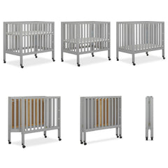 Dream on Me Jett Non - Full Size Folding Crib I Removable Wheels I Modern Nursey I Adjustable Mattress Support I Patent Folding System I Included 2.5 Mattress in Pebble Gray