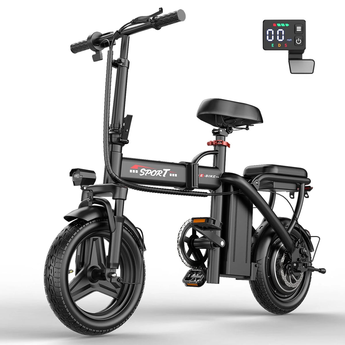 ASKGO Z6 14" Electric Bike 1200W Motor, 48V/10AH E - Mountain Bike, Folding Electric Bicycle for Adult with Two Seats UL2849, Unisex, Pedal - Assist