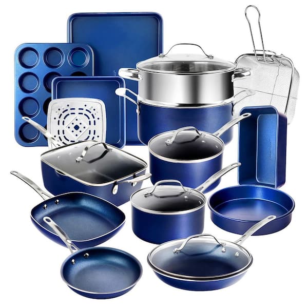 Classic Blue 20-Piece Aluminum Ultra - Durable Non - Stick Diamond Infused Cookware and Bakeware Set