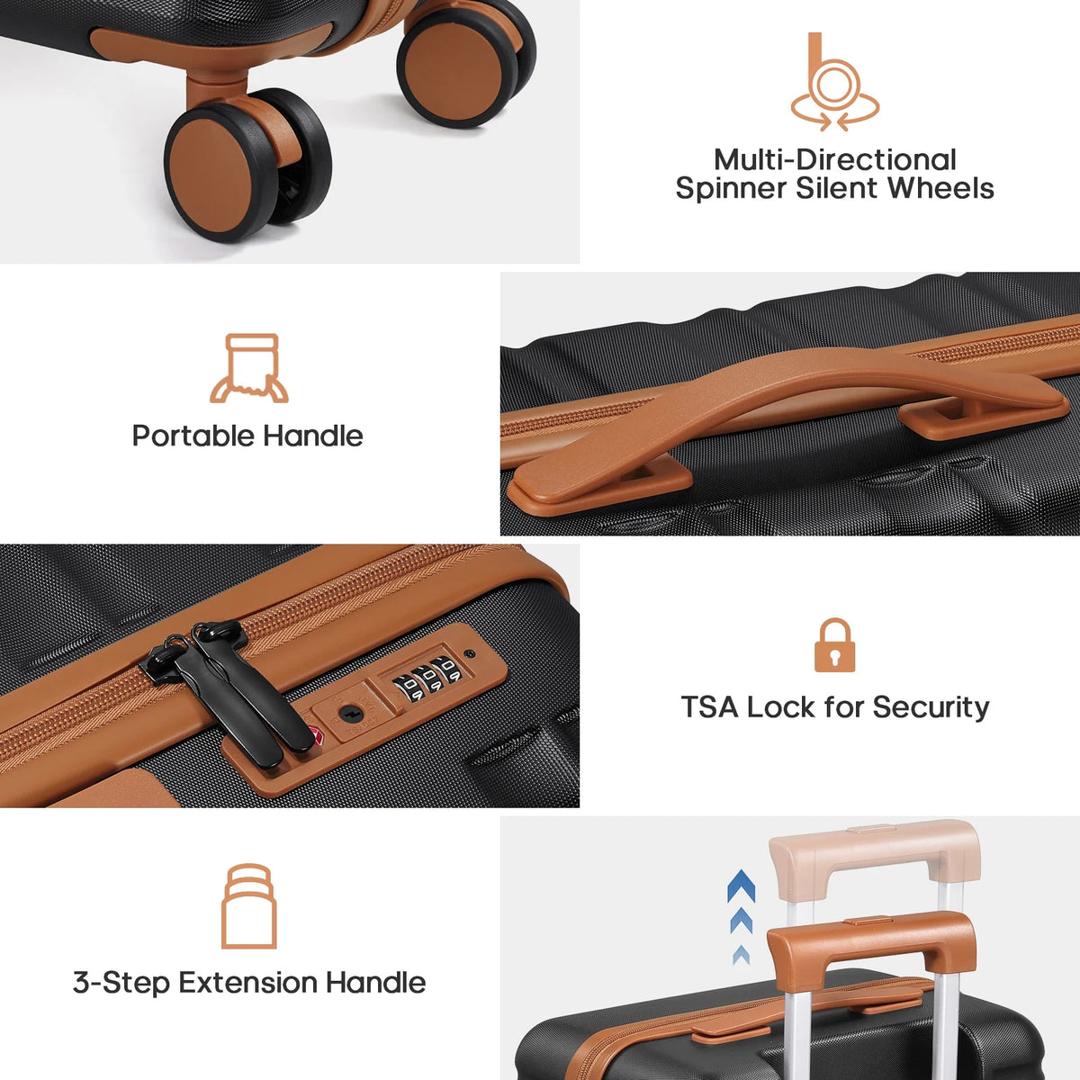 MIUSSE Luggage Sets 3 Piece, 20 in Carry on Luggage with Wheels, 100% PC Hardshell Suitcase with TSA Lock, Carry on Suitcases Airline Approved with Travel Backpack for Men Women