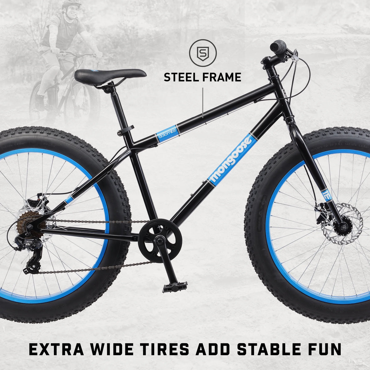 26" Mongoose Dolomite Mens Fat Tire Bike, 7 Speeds, Adults Age 13+, Black