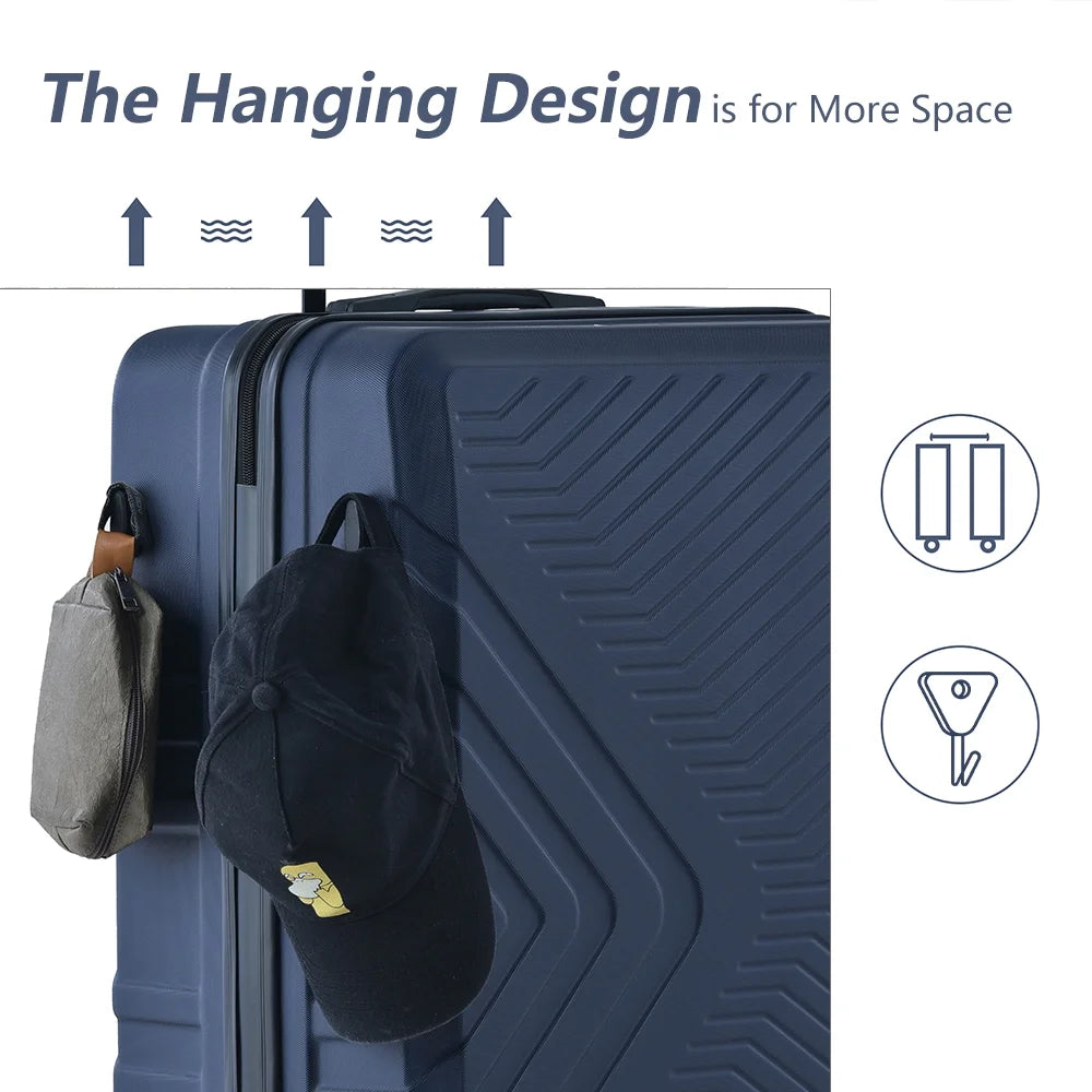 3 Piece Blue Luggage Travel Set, 20" 24" 28" Carry on Luggage with Spinner Wheels, Lightweight Hard Case Luggage Travel Suitcase Christmas Gifts for Business Trip Holiday Travel Cruise