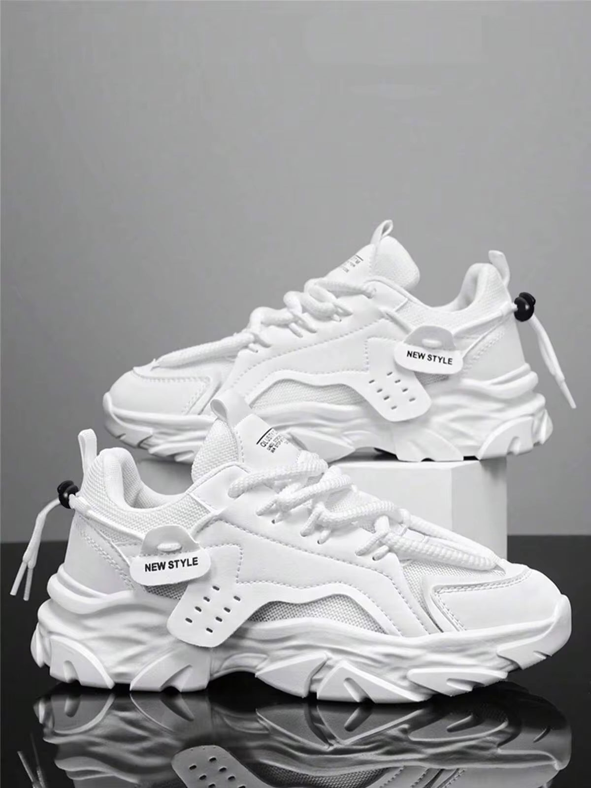 Men's Classic Minimalist Thick Sole Lace-Up Sneakers, Fashionable And Versatile, Suitable For Teenagers, Couples, Outdoor Activities And Casual Wear