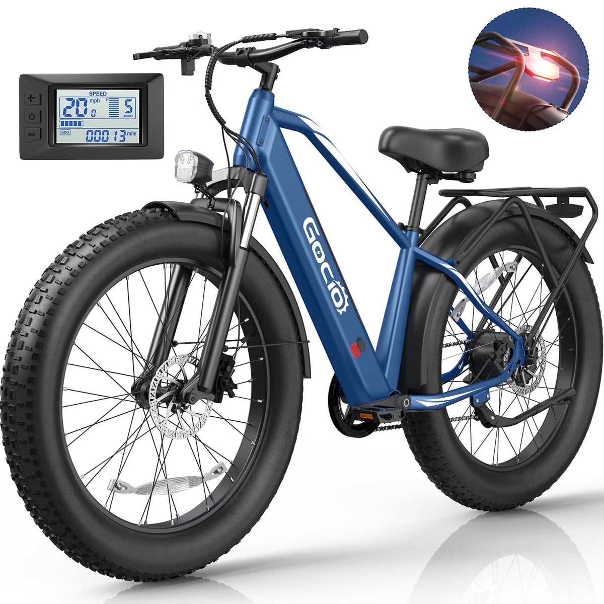Gocio Electric Bike, 26"x4.0" Fat Tire E - Mountain Bike, Peak 1000W Motor, 28MPH 48V 15ah Battery Removable Ebike for Off Road, Sand, UL2849