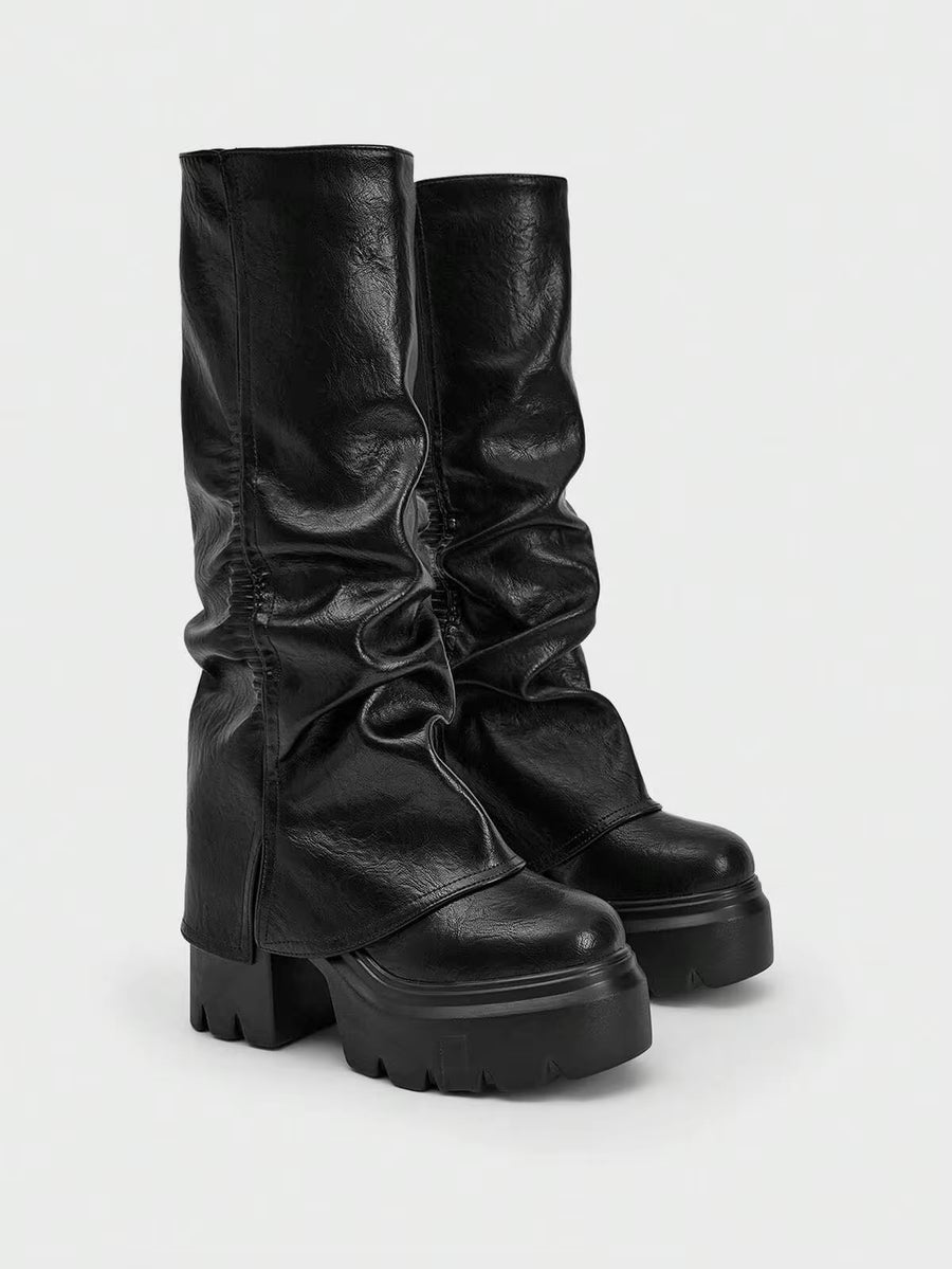Sugerpunk Women's Thick Sole Pleated Tall Boots, Fashionable And Versatile For Daily Wear Valentine's Day 2000s Style