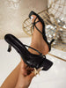 Multi-Strap Criss-Cross Design Slip-On Square Toe Stiletto Heels, Fashionable High Heel Sandals For Women, Comfortable Black High Heels, Kitten Heel, Elegant High Heels For Women, Suitable For Formal Occasions