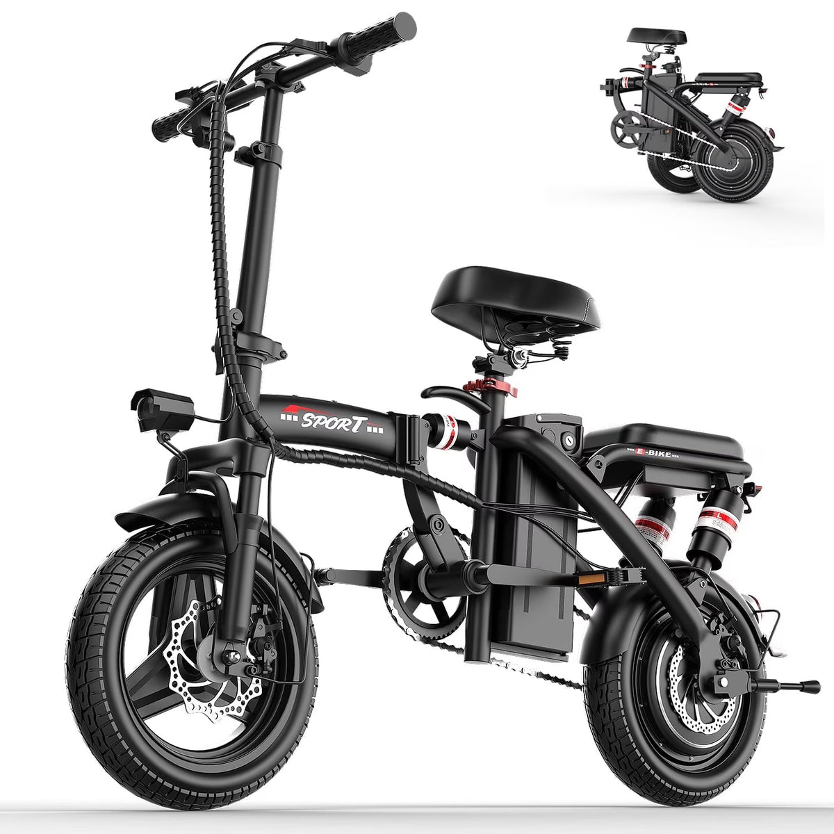 ASKGO 1200W Peak Motor, Folding Electric Bike for Adults Teens, 14'' Commuting Bike, Max 28MPH/35 Miles E - Bike, 3 Speed Double Mini Electric Bike, UL2849