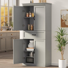 Dsstyles Pantry Cabinet, Freestanding Kitchen Pantry Storage Cabinet, 70" Cupboard, Tall Storage Cabinet with Doors and Adjustable Shelves, for Bathroom, Dining Room, Living Room, Antique White/Gray