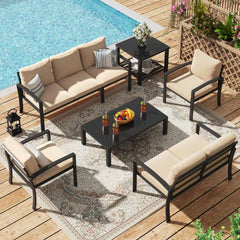 AECOJOY Metal Patio Furniture Set, 7 Seats Modern Outdoor Furniture with Deep Cushions