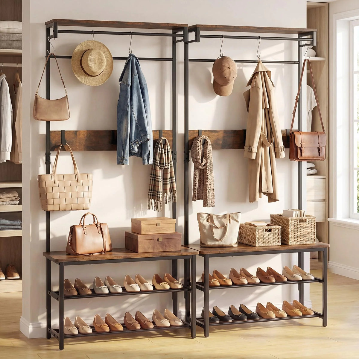 Tangkula Hall Tree with Bench and Shoe Storage