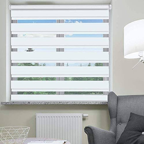 SEEYE Zebra Blinds for Windows - French Door Blinds Roller Dual Shades Light Control Window Treatments Horizontal Day and Night Sheer, 27.6" W x 90"