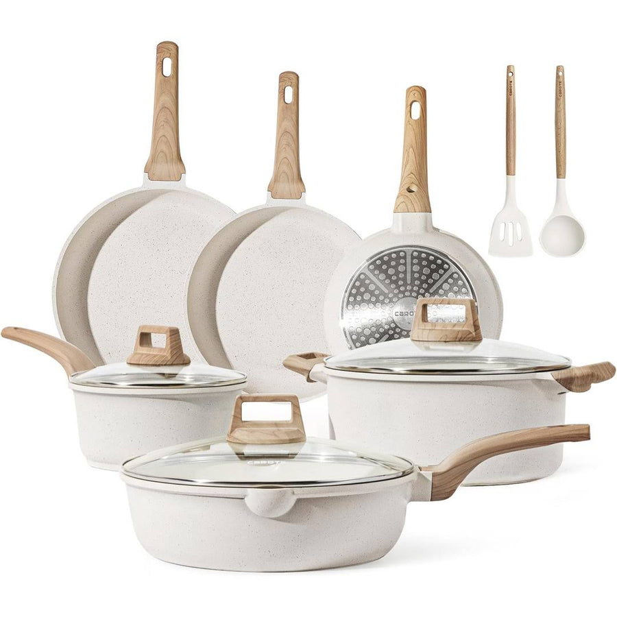 Carote Nonstick Pots and Pans Set, 12 Pcs Non Stick Cookware Set, Induction Stone Cookware Kitchen Cooking Set (Green Granite)