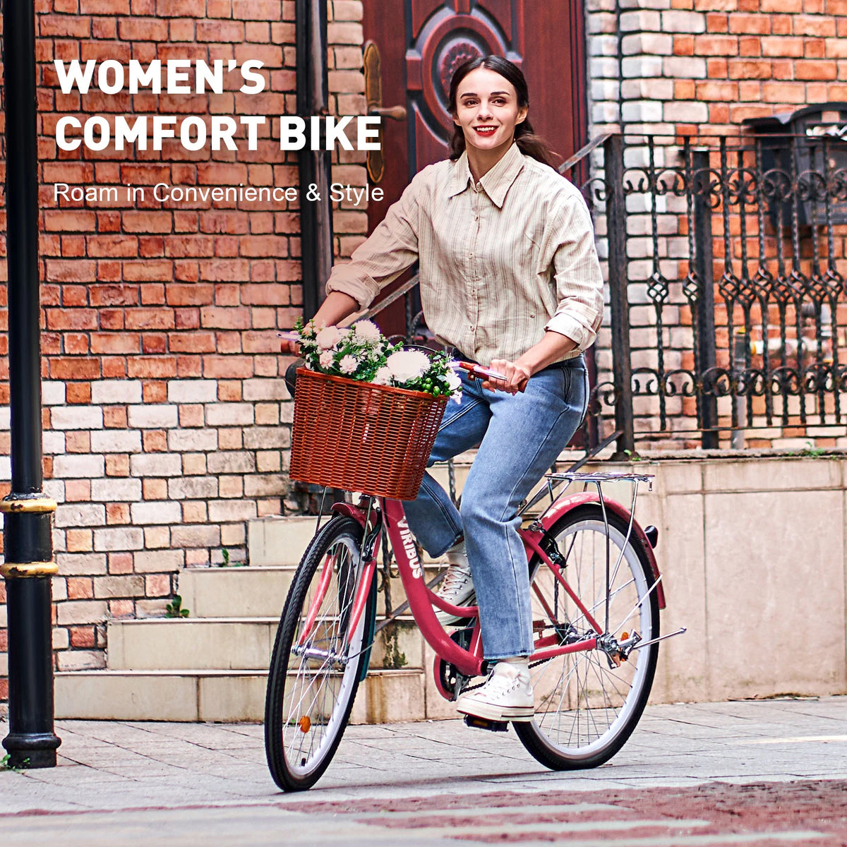 Viribus Women'S Comfort Bike 24 in Beach & City Cruiser Bicycle with Basket Rack White