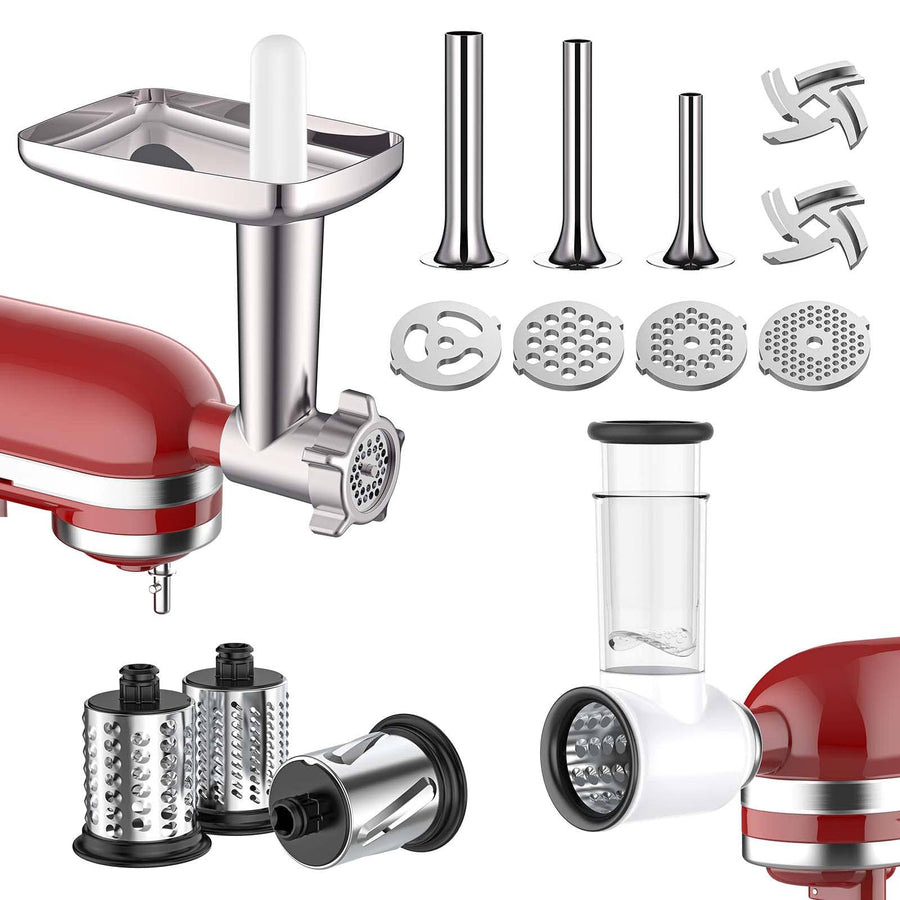 Cofun Meat Grinder & Slicer Shredder Attachments for KitchenAid Stand Mixer Meat Grinder with Sausage Stuffer Tubesand and Slicer Shredder Set for