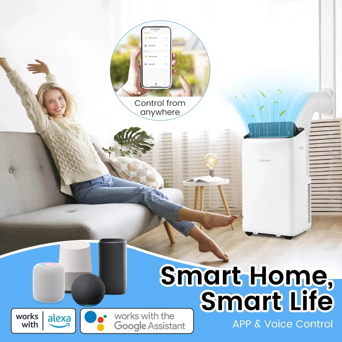 14000 BTU Inverter Portable Air Conditioner, WiFi Smart 3-in-1 AC Unit with Dehumidifier & Fan, App/Voice Control, Window Kit for 650 Sq. Ft Rooms