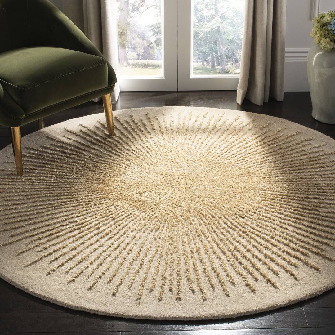 Mercer41 Tess Hand-Tufted Wool Beige/Gold Area Rug, Size: Round 6'