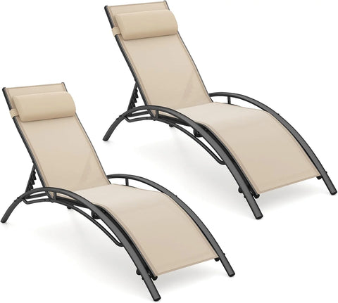 Tangkula Patio Chaise Lounges with 5-Position Backrest-Black