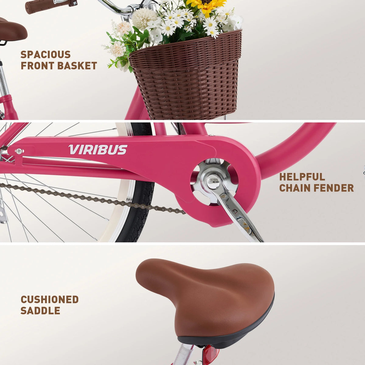 Viribus Women'S Comfort Bike 24 in Beach & City Cruiser Bicycle with Basket Rack White