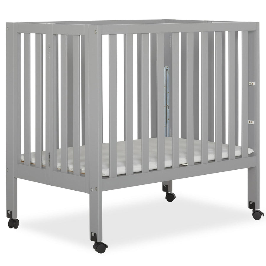Dream on Me Jett Non - Full Size Folding Crib I Removable Wheels I Modern Nursey I Adjustable Mattress Support I Patent Folding System I Included 2.5 Mattress in Pebble Gray