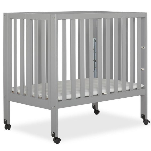 Dream on Me Jett Non - Full Size Folding Crib I Removable Wheels I Modern Nursey I Adjustable Mattress Support I Patent Folding System I Included 2.5 Mattress in Pebble Gray