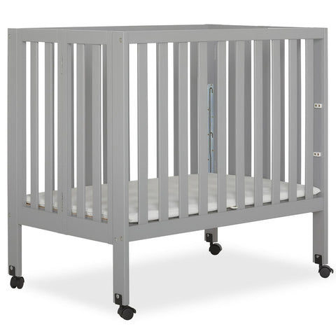 Dream on Me Jett Non - Full Size Folding Crib I Removable Wheels I Modern Nursey I Adjustable Mattress Support I Patent Folding System I Included 2.5 Mattress in Pebble Gray
