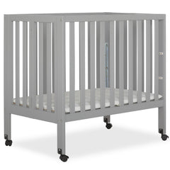 Dream on Me Jett Non - Full Size Folding Crib I Removable Wheels I Modern Nursey I Adjustable Mattress Support I Patent Folding System I Included 2.5 Mattress in Pebble Gray
